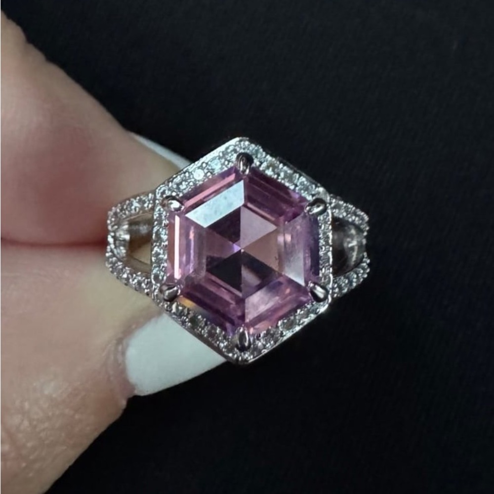 Bomb Party Pink Gemstone rhodium Ring size 7